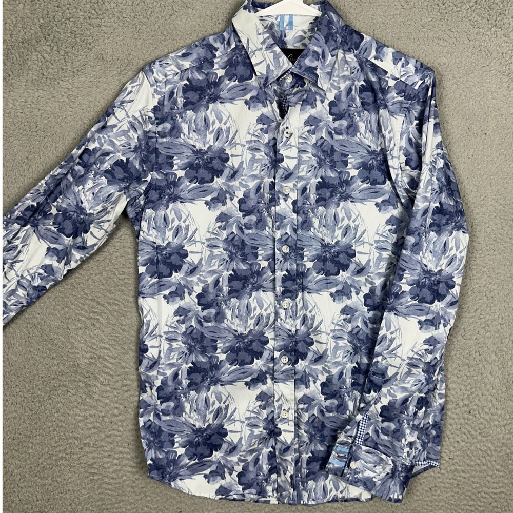 Robert Graham Shirt Men Small Tailored Fit Blue Floral Button-Up Long Sleeve EUC